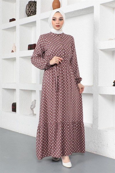 Puantiye Desenli Viskon Elbise PUDRA - Thumbnail