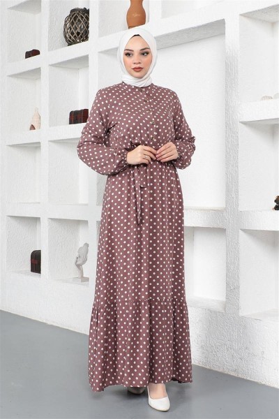 Puantiye Desenli Viskon Elbise PUDRA - Thumbnail