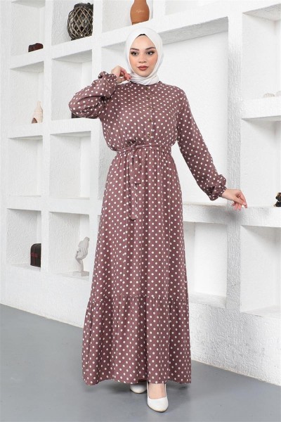 Puantiye Desenli Viskon Elbise PUDRA - Thumbnail