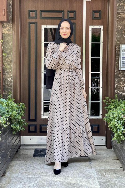 SGS - Puantiye Desenli Viskon Elbise VİZON