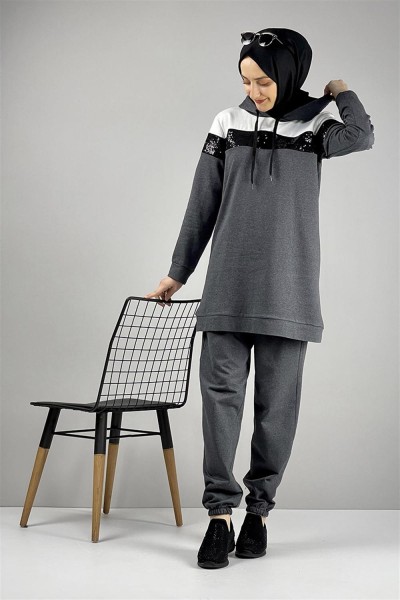 MG - Pul Payet Detaylı Eşofman Takımı ANTRASİT