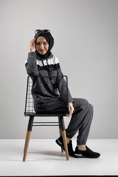 Pul Payet Detaylı Eşofman Takımı ANTRASİT - Thumbnail