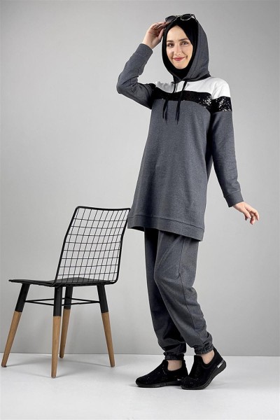 Pul Payet Detaylı Eşofman Takımı ANTRASİT - Thumbnail