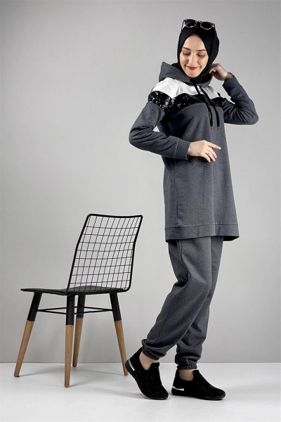 Pul Payet Detaylı Eşofman Takımı ANTRASİT - Thumbnail