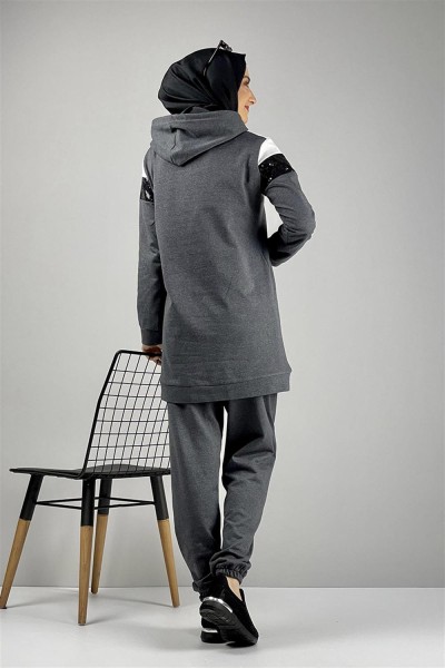 Pul Payet Detaylı Eşofman Takımı ANTRASİT - Thumbnail