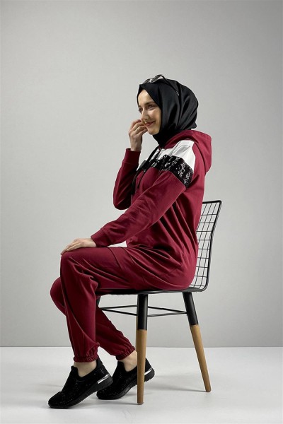 Pul Payet Detaylı Eşofman Takımı BORDO - Thumbnail