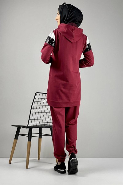 Pul Payet Detaylı Eşofman Takımı BORDO - Thumbnail