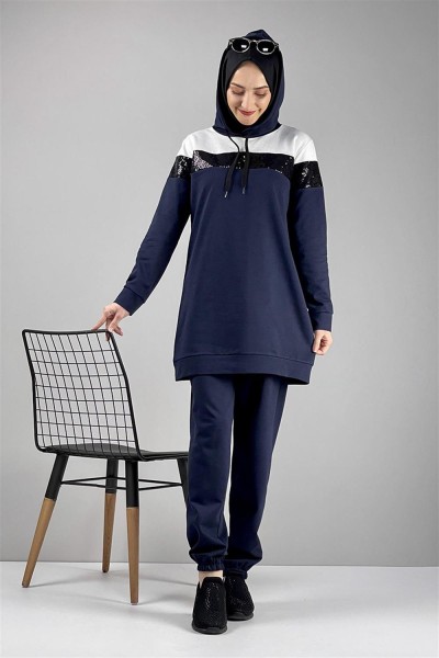 MG - Pul Payet Detaylı Eşofman Takımı LACİVERT