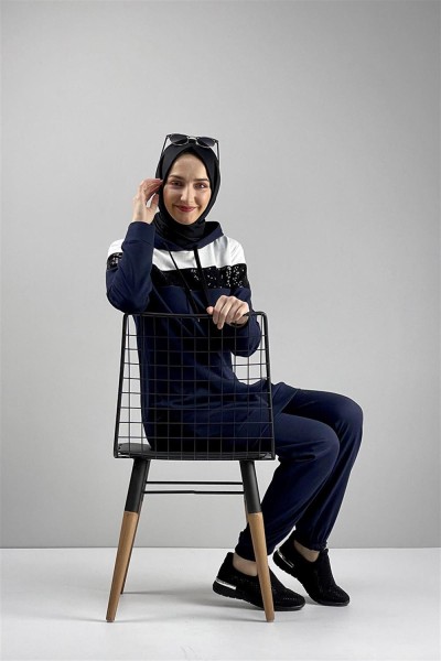 Pul Payet Detaylı Eşofman Takımı LACİVERT - Thumbnail