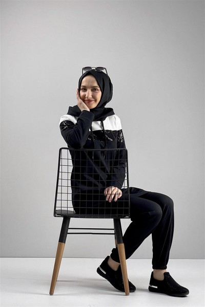 MG - Pul Payet Detaylı Eşofman Takımı SİYAH