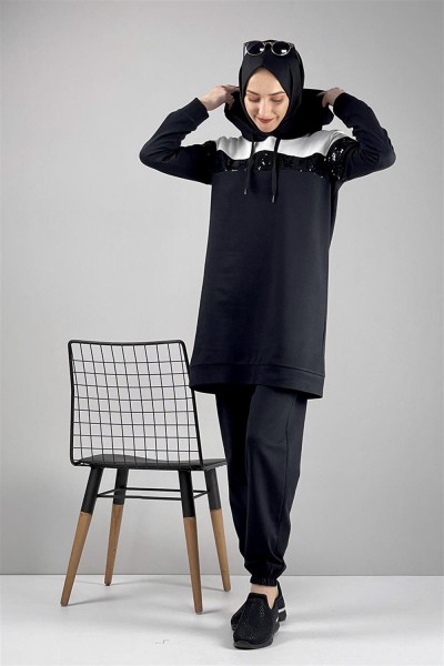 Pul Payet Detaylı Eşofman Takımı SİYAH - Thumbnail