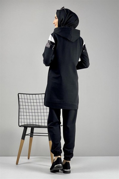 Pul Payet Detaylı Eşofman Takımı SİYAH - Thumbnail