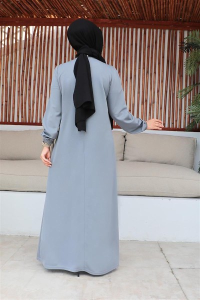 Pul Payetli Tesettür Elbise GRİ - Thumbnail