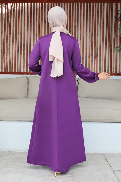 Pul Payetli Tesettür Elbise MOR - Thumbnail