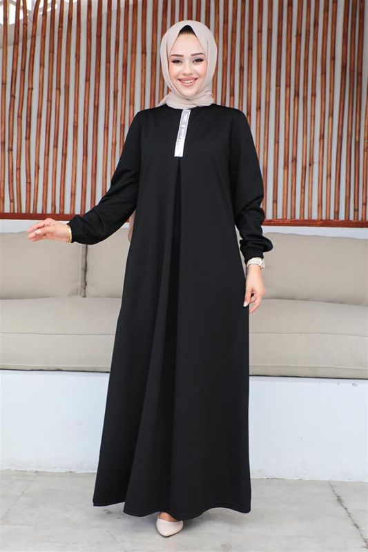Pul Payetli Tesettür Elbise SİYAH - 1