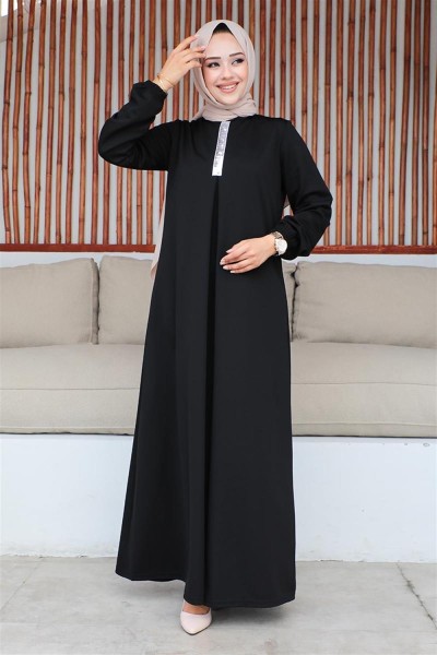 Pul Payetli Tesettür Elbise SİYAH - Thumbnail