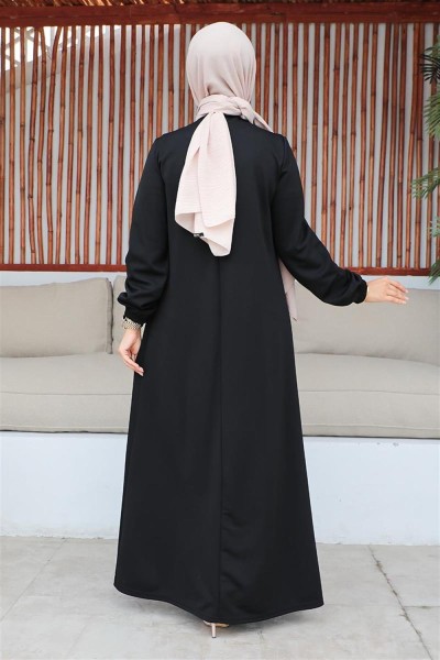 Pul Payetli Tesettür Elbise SİYAH - Thumbnail