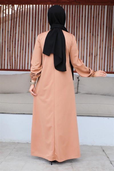 Pul Payetli Tesettür Elbise TABA - Thumbnail