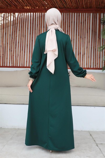Pul Payetli Tesettür Elbise ZÜMRÜT YEŞİLİ - Thumbnail