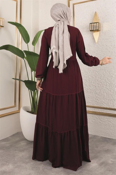 Püskül Detaylı Elbise BORDO - Thumbnail