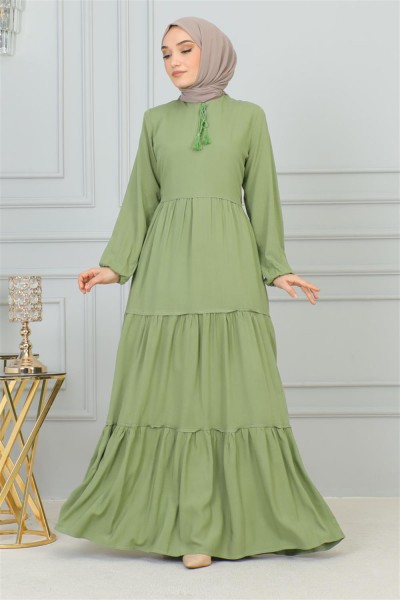 Püskül Detaylı Elbise ÇAĞLA YEŞİLİ - Thumbnail