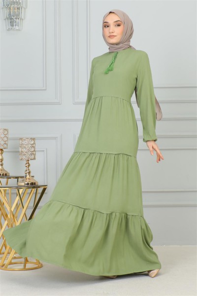 Püskül Detaylı Elbise ÇAĞLA YEŞİLİ - Thumbnail