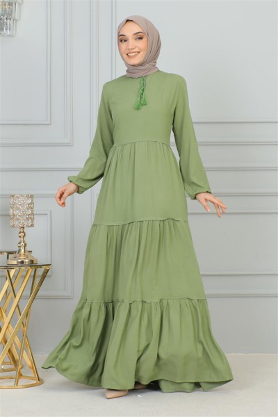 Püskül Detaylı Elbise ÇAĞLA YEŞİLİ - Thumbnail
