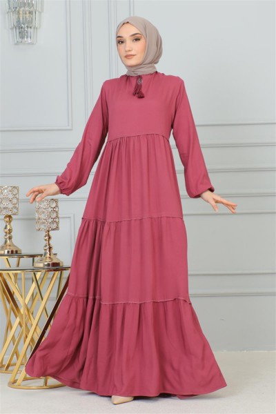 Püskül Detaylı Elbise GÜL KURUSU - Thumbnail