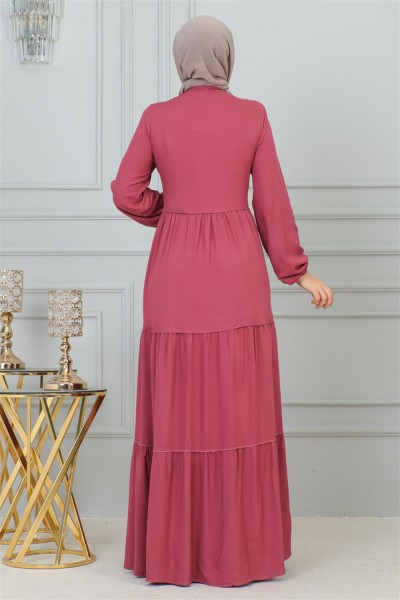 Püskül Detaylı Elbise GÜL KURUSU - Thumbnail