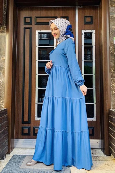 Püskül Detaylı Elbise İNDİGO - Thumbnail