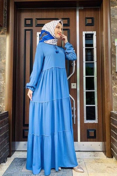 Püskül Detaylı Elbise İNDİGO - Thumbnail