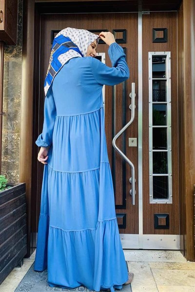 Püskül Detaylı Elbise İNDİGO - Thumbnail