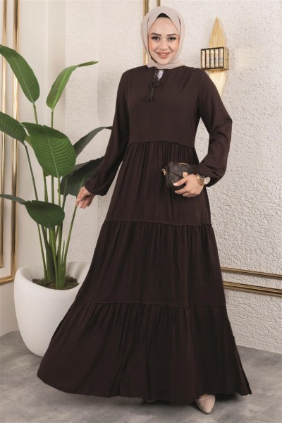 SGS - Püskül Detaylı Elbise KAHVERENGİ