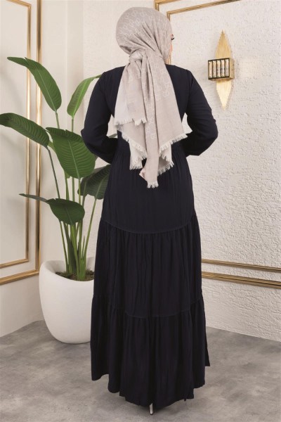 Püskül Detaylı Elbise LACİVERT - Thumbnail