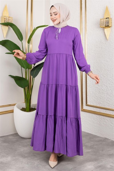 Püskül Detaylı Elbise LİLA - Thumbnail