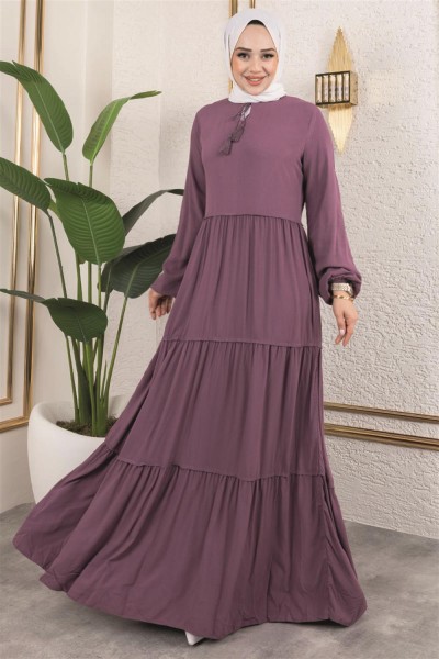 Püskül Detaylı Elbise MÜRDÜM - Thumbnail