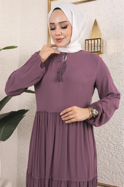 Püskül Detaylı Elbise MÜRDÜM - Thumbnail