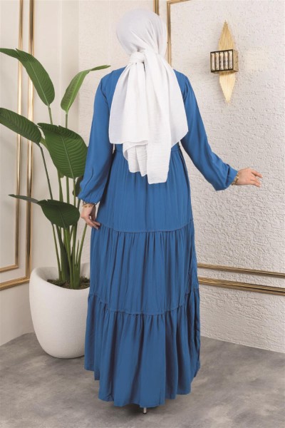 Püskül Detaylı Elbise PETROL - Thumbnail