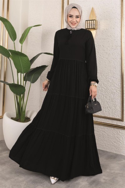 SGS - Püskül Detaylı Elbise SİYAH