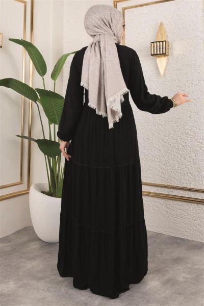 Püskül Detaylı Elbise SİYAH - Thumbnail