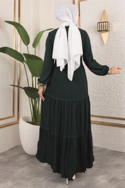 Püskül Detaylı Elbise ZÜMRÜT YEŞİLİ - Thumbnail