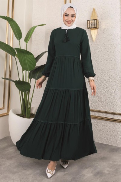 SGS - Püskül Detaylı Elbise ZÜMRÜT YEŞİLİ