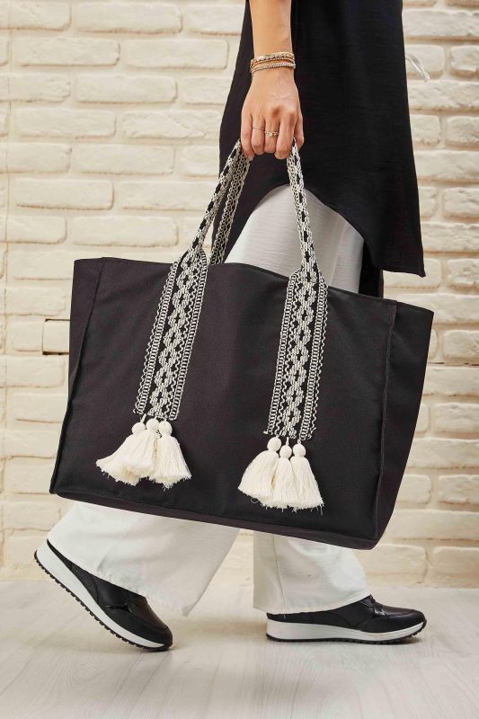 Tassel Detailed Daily Bag, C-15 Black - 1