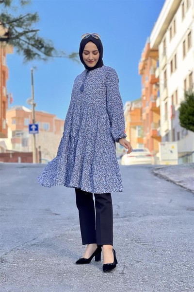 Püskül Detaylı Tunik İNDİGO - Thumbnail