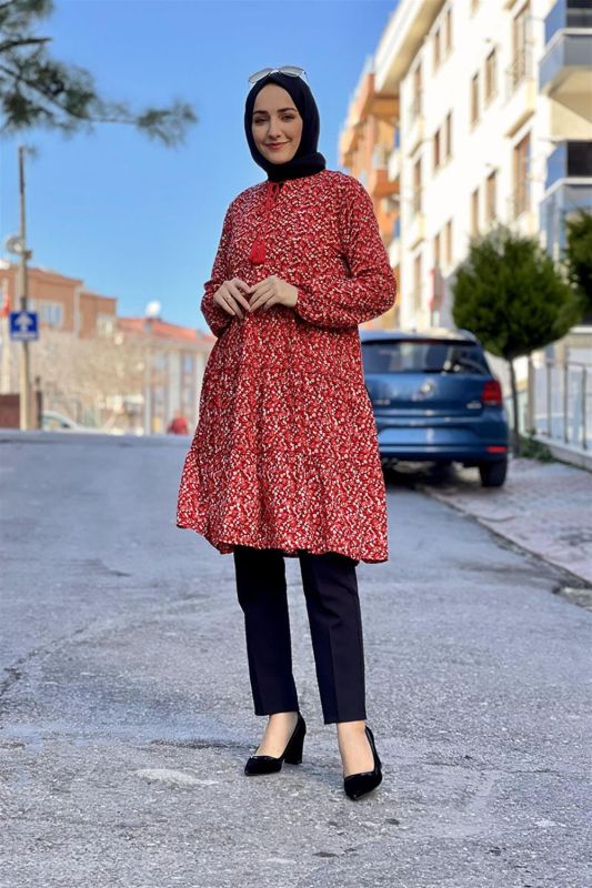 Püskül Detaylı Tunik KIRMIZI - 2