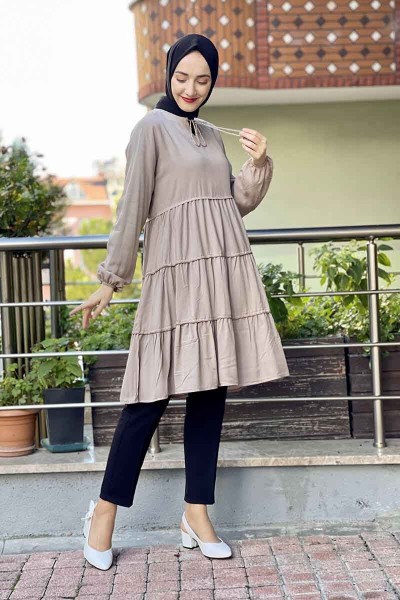 أزياء شريطية منقوشة تونك - Thumbnail
