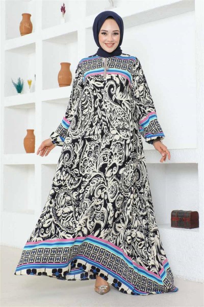 SGS - Püskül Detaylı Viskon Elbise LACİVERT