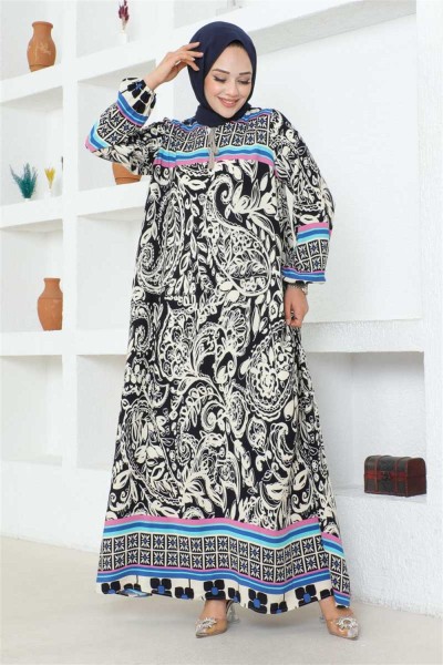 Püskül Detaylı Viskon Elbise LACİVERT - Thumbnail