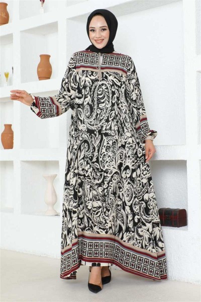 SGS - Püskül Detaylı Viskon Elbise SİYAH