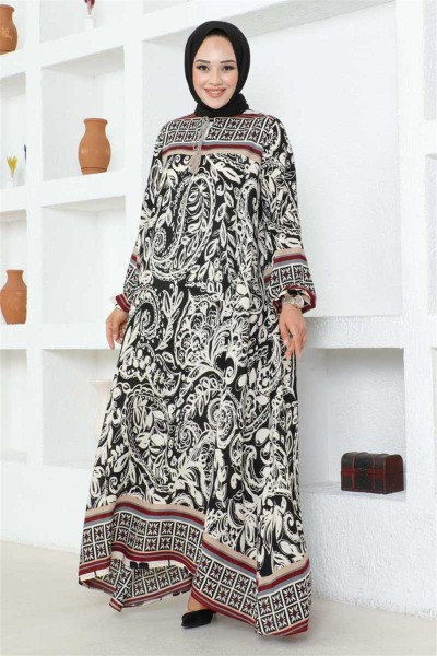 Püskül Detaylı Viskon Elbise SİYAH - Thumbnail